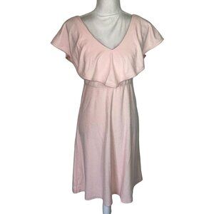 FRNCH Womens Summer Dress Pink Size Medium Mini Ruffle Popover Terrycloth V Neck